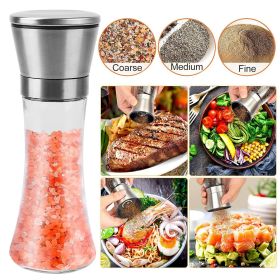 Stainless Steel Salt Pepper Grinder Tall Glass Sea Salt & Pepper Mill Shaker with Adjustable Coarseness