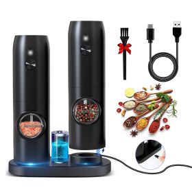 Electric Salt and Pepper Grinder Rechargeable Charging Base Automatic Salt Mill LED Indicator Adjustable Coarseness One Hand Easy Operation