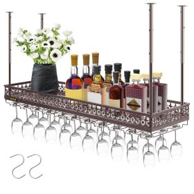 VEVOR Ceiling Wine Glass Rack, 46.9 x 13 inch Hanging Wine Glass Rack, 18.9-35.8 inch Height Adjustable Hanging Wine Rack Cabinet