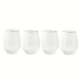 Thyme & Table 4-Piece Scalloped Stemless Wine Glass Set with Gold Trim