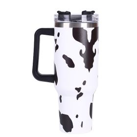 40oz 5D cowprint Insulated Tumbler With Handle And Straw Lid Portable Large Capacity water bottle, Heat preservation,304 Stainless Steel Cup For Outdo (Color: White big cow print)